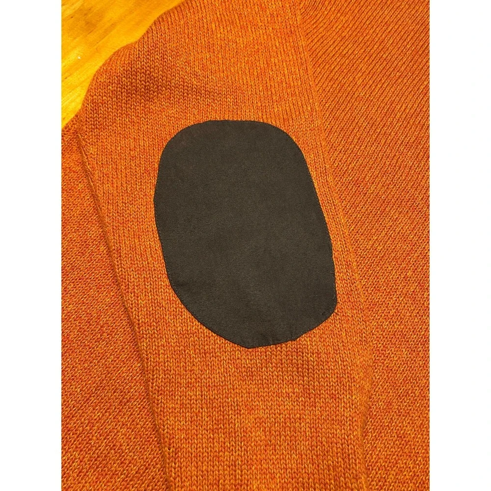 Chaps Preppy Gorpcore Fall Orange Cotton Mock Neck Henley Sweater Elbow Patches